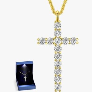 Moissanite Cross Necklace for Women Sterling Silver Gold Plating